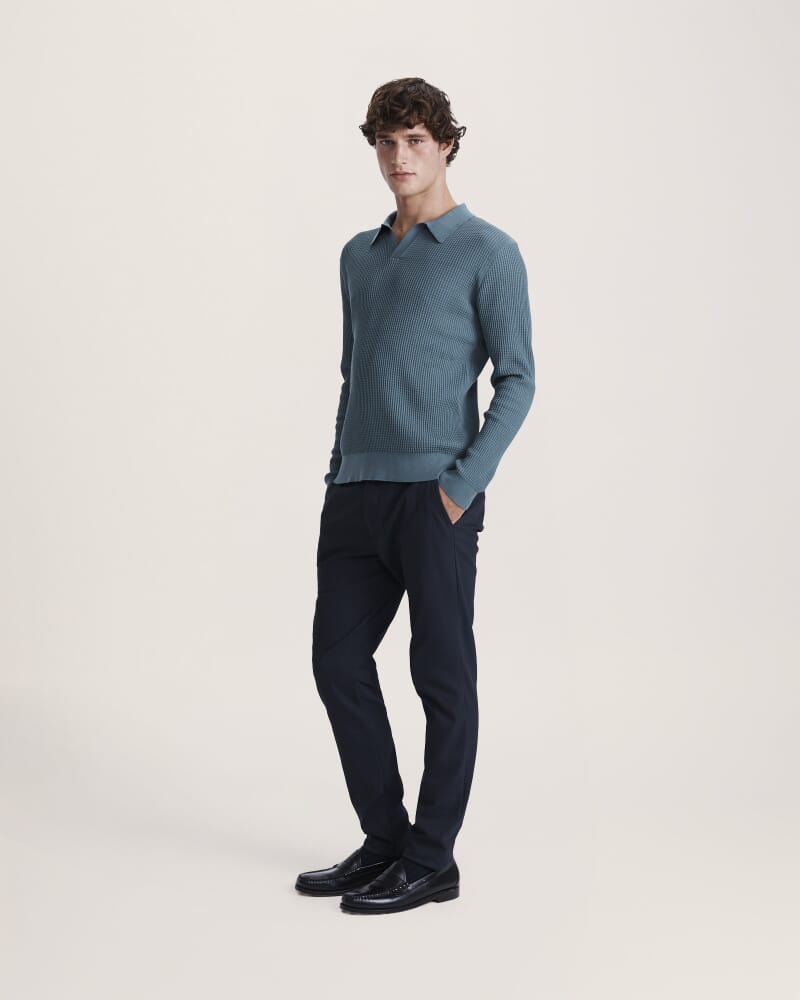 Monte Long Sleeve Waffle Knit Polo in PETROL