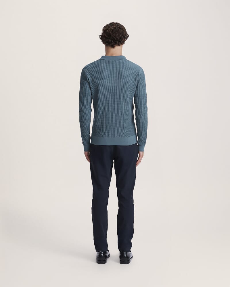 Monte Long Sleeve Waffle Knit Polo in PETROL