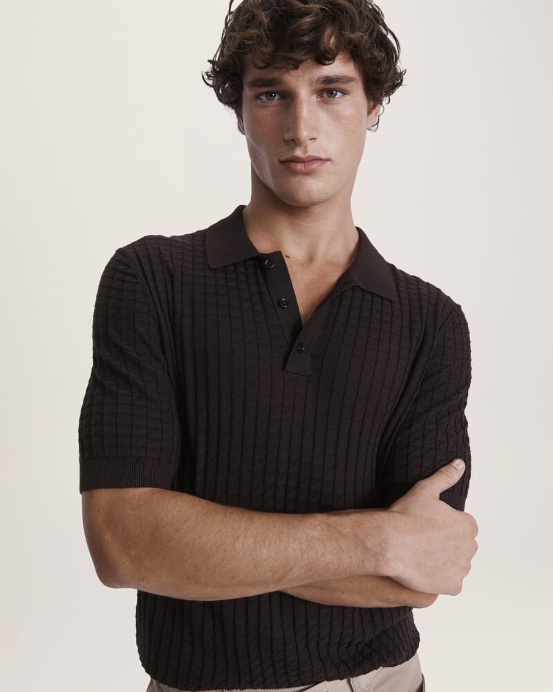 Alfie Knit Polo in CHOCOLATE