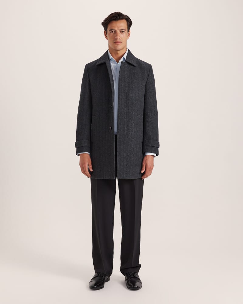 Corey Herringbone Wool Coat in CHARCOAL/WHITE