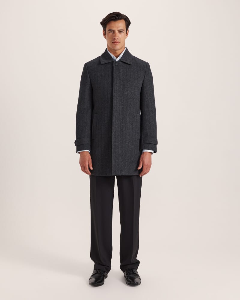 Corey Herringbone Wool Coat in CHARCOAL/WHITE