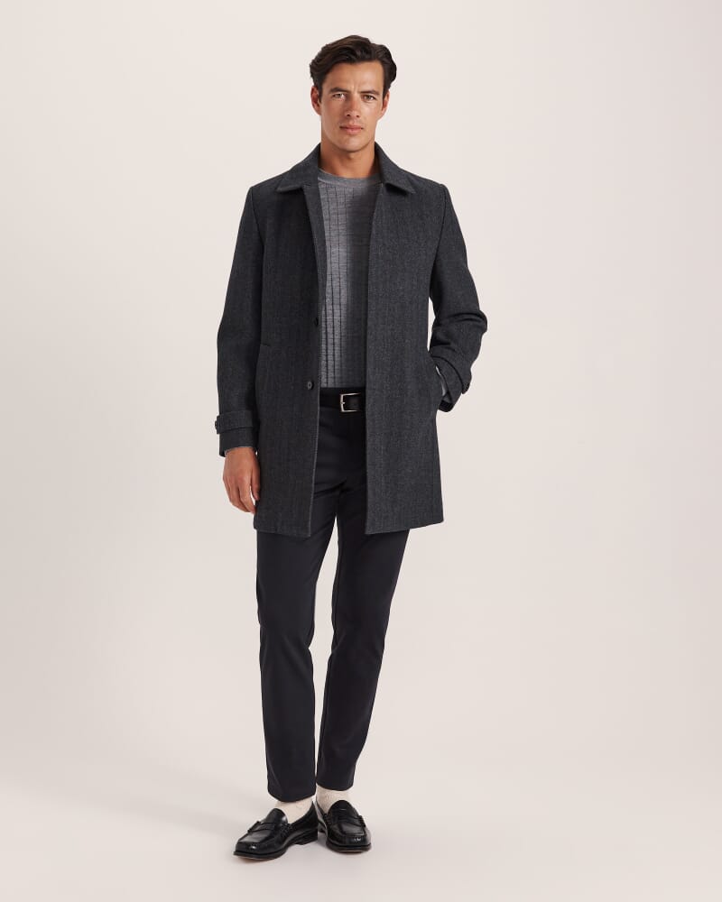 Corey Herringbone Wool Coat in CHARCOAL/WHITE