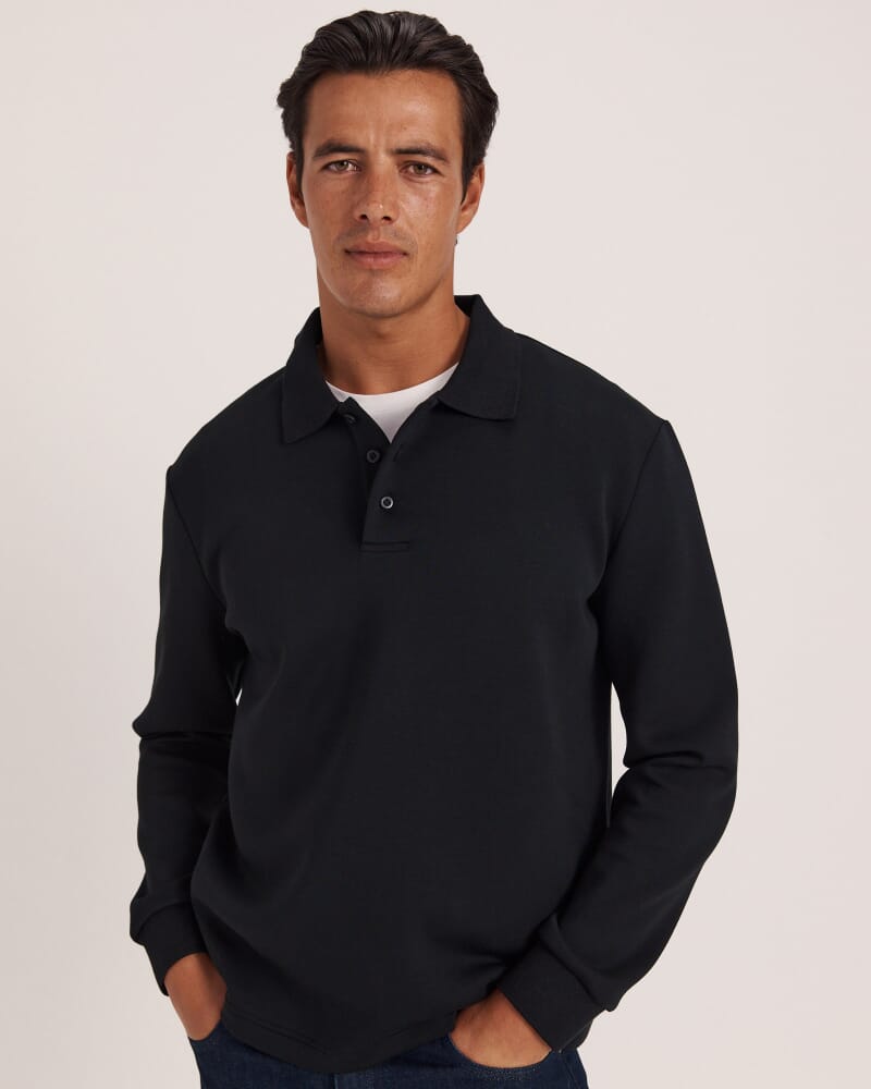 Victor Long Sleeve Rugby Polo in BLACK