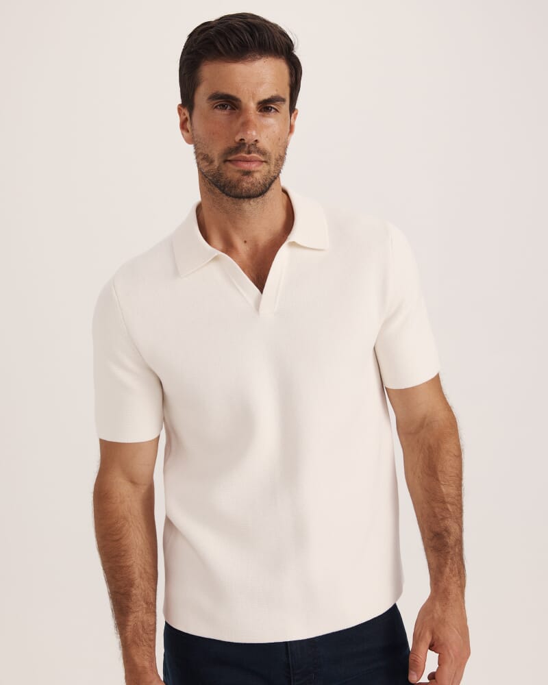 Howell Resort Cotton Knit Polo in OFF WHITE