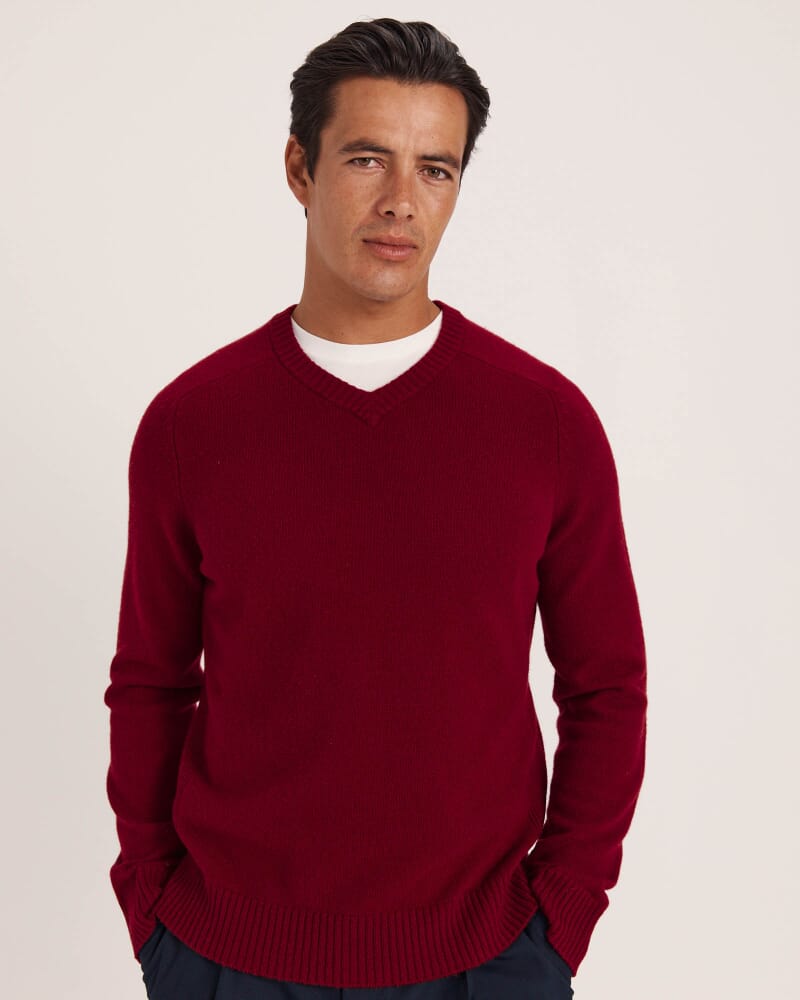 Solo Wool V Neck Knit in DEEP RED