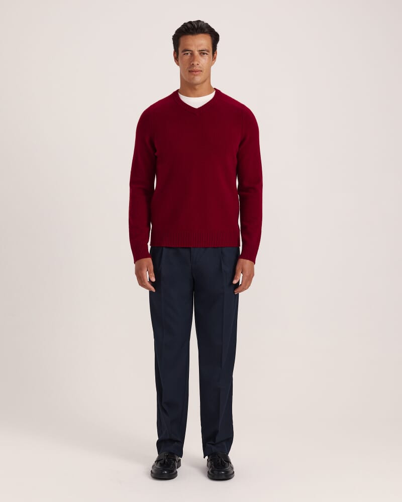 Solo Wool V Neck Knit in DEEP RED