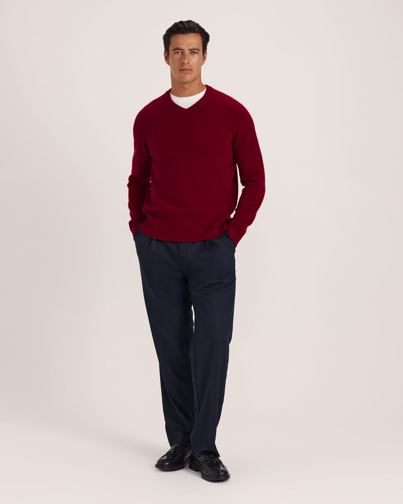 Solo Wool V Neck Knit in DEEP RED