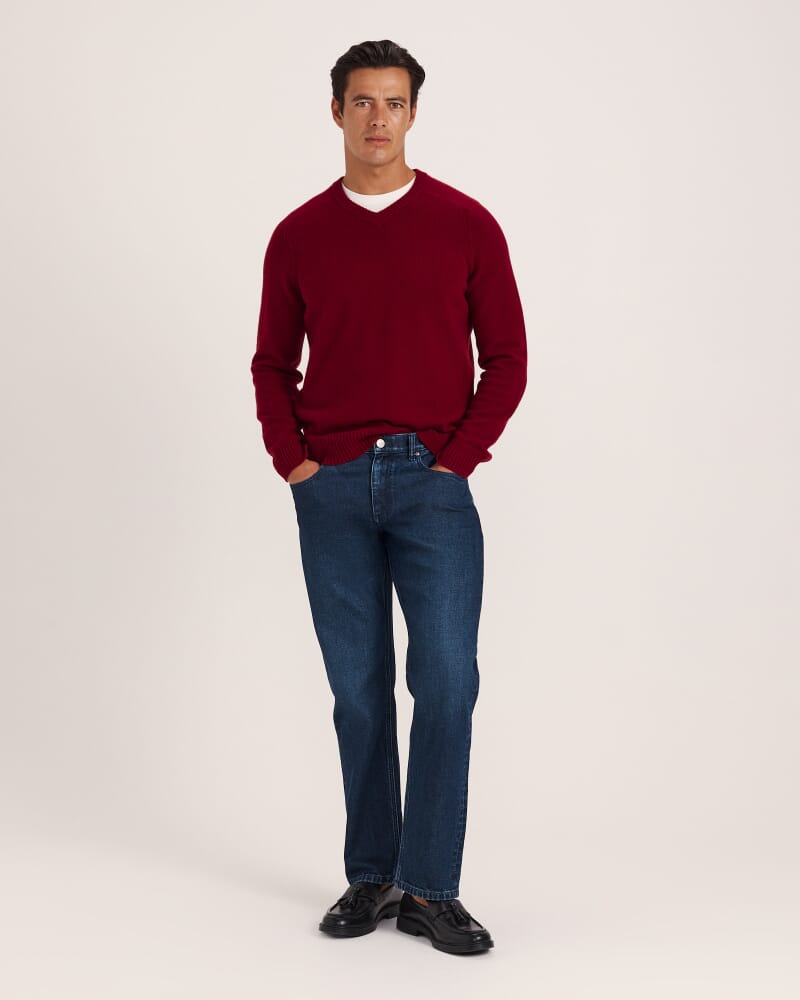 Solo Wool V Neck Knit in DEEP RED