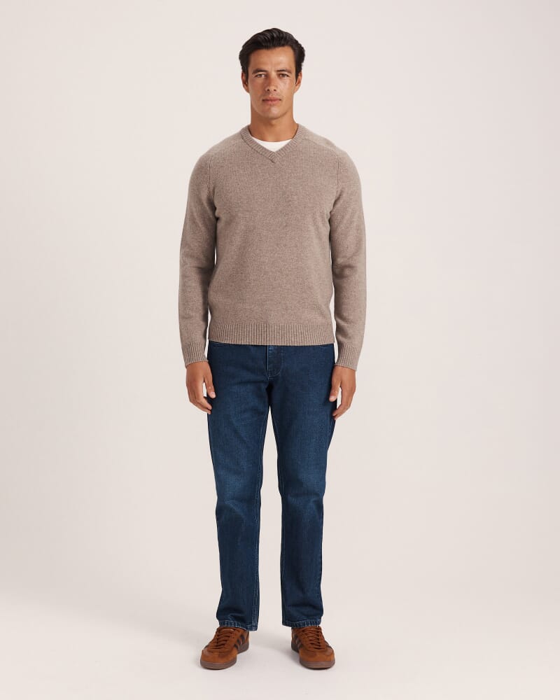 Solo Wool V Neck Knit in MUSHROOM
