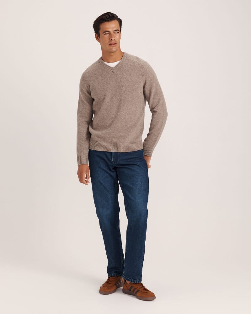 Solo Wool V Neck Knit in MUSHROOM