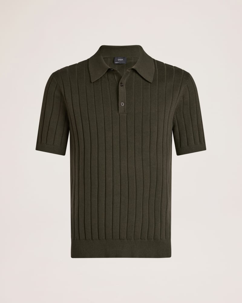 Erol Cotton Rib Knit Polo in FATIGUE