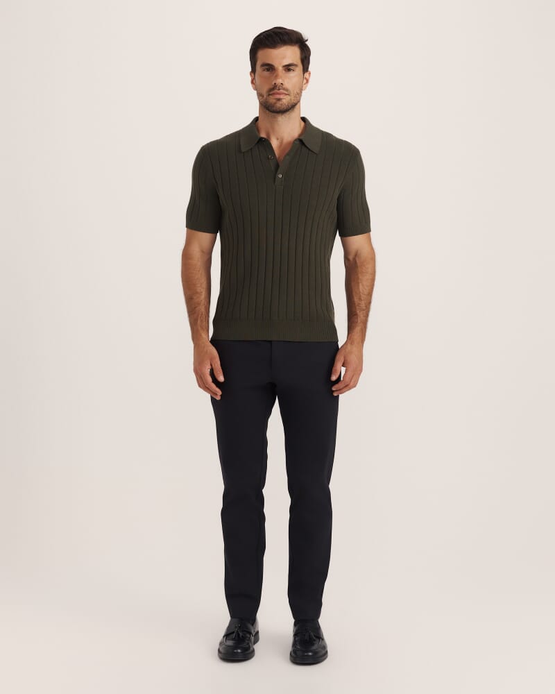 Erol Cotton Rib Knit Polo in FATIGUE