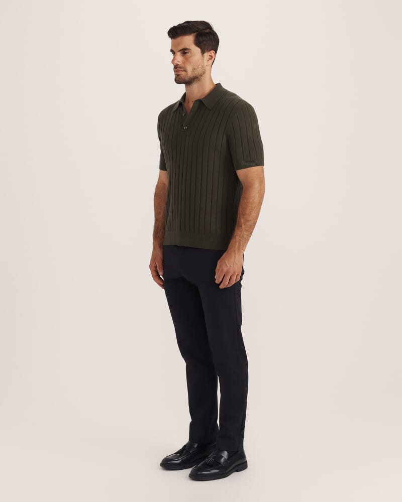 Erol Cotton Rib Knit Polo in FATIGUE