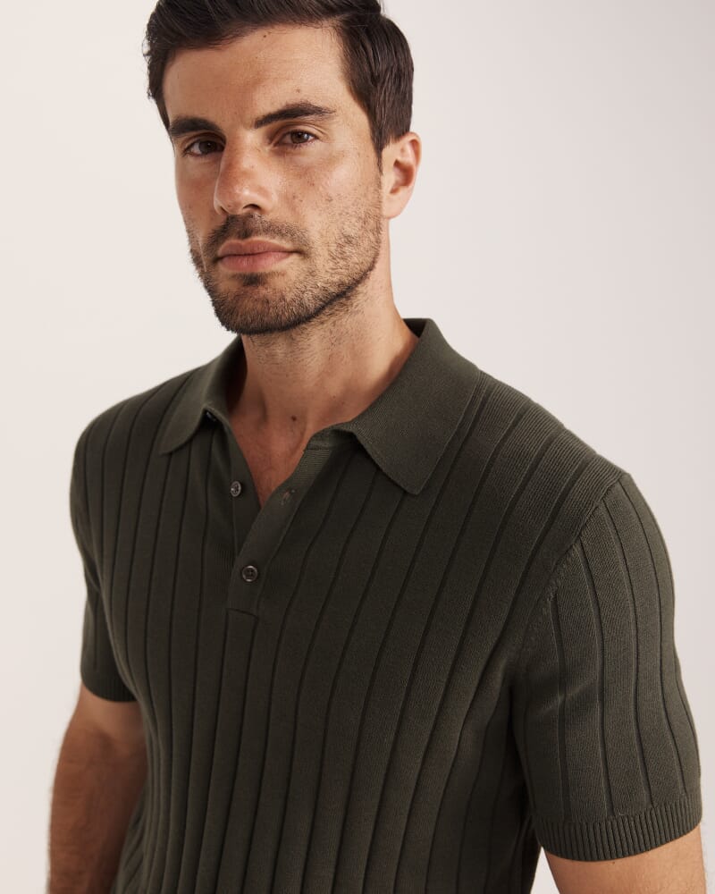 Erol Cotton Rib Knit Polo in FATIGUE