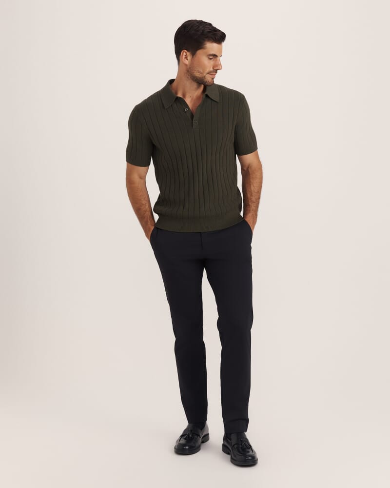 Erol Cotton Rib Knit Polo in FATIGUE