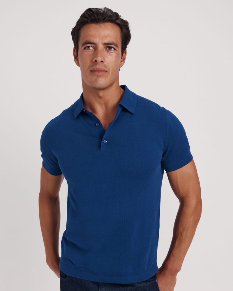 Marone Cotton Knit Polo in DEEP BLUE