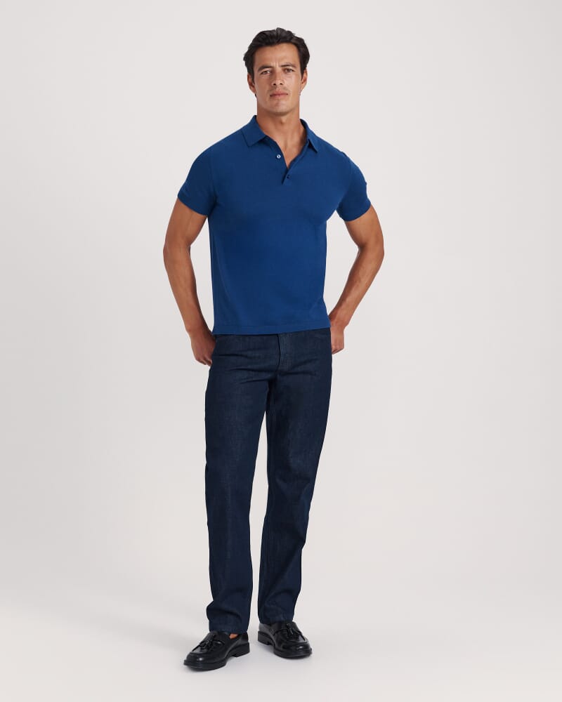 Marone Cotton Knit Polo in DEEP BLUE