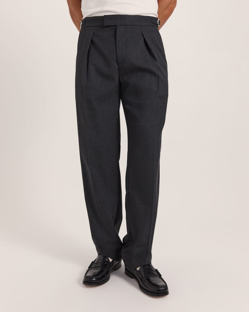 Henry Wide Pleat Pant in DARK CHARCOAL