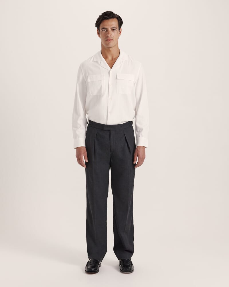 Henry Wide Pleat Pant in DARK CHARCOAL