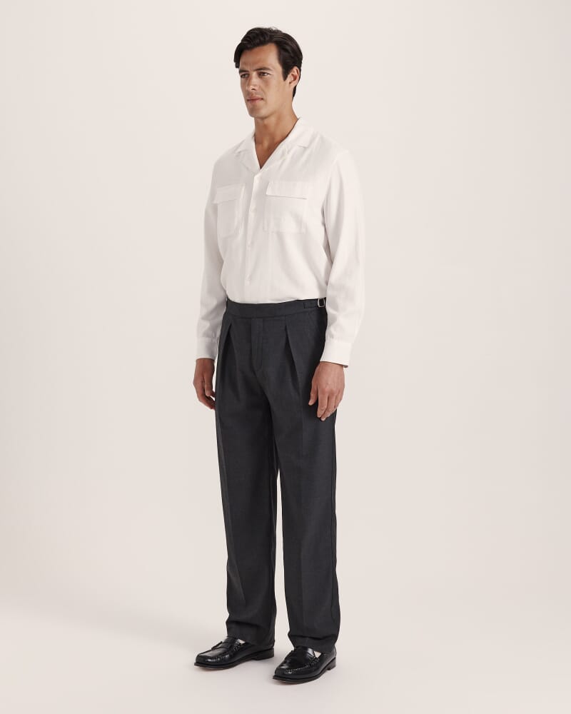 Henry Wide Pleat Pant in DARK CHARCOAL