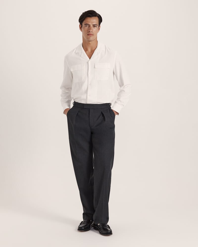 Henry Wide Pleat Pant in DARK CHARCOAL