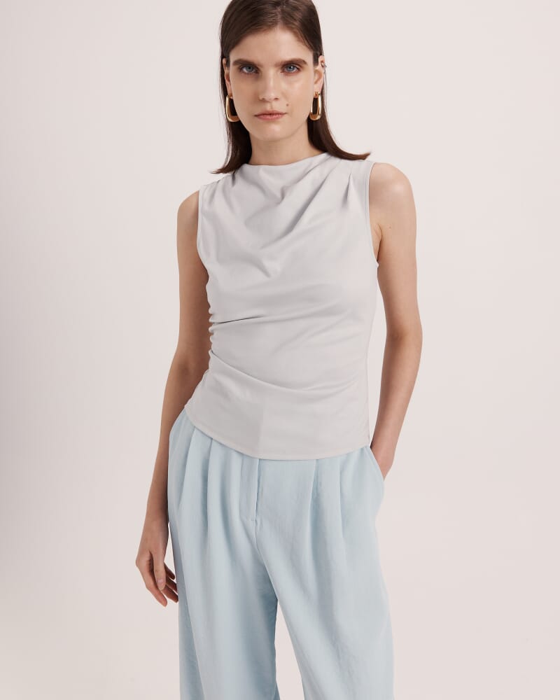 Dana Cotton Drape Detail Top in BLUE MIST