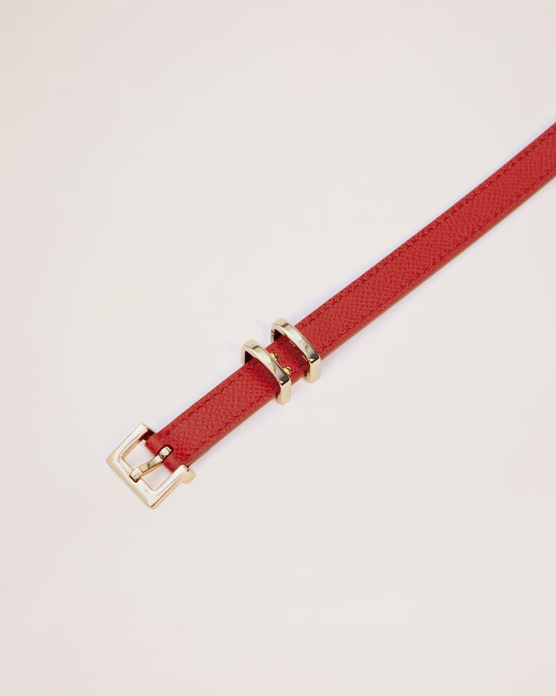 Mila Thin Leather Belt in RED