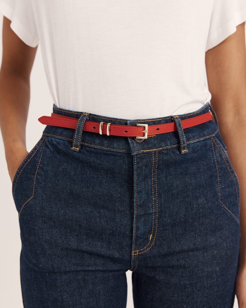 Mila Thin Leather Belt in RED