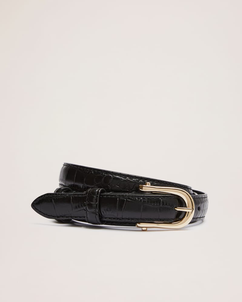 Noa Croc Leather Belt in BLACK