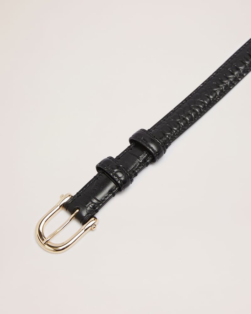 Noa Croc Leather Belt in BLACK