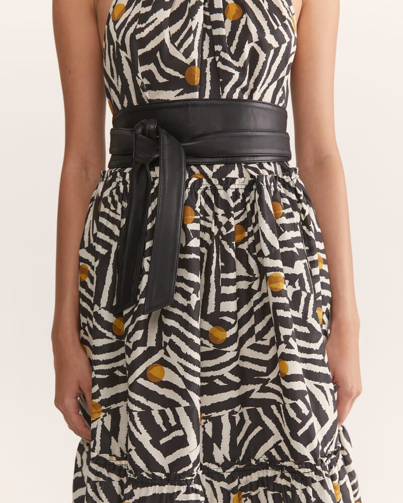 Ayla Leather Tie Belt in BLACK