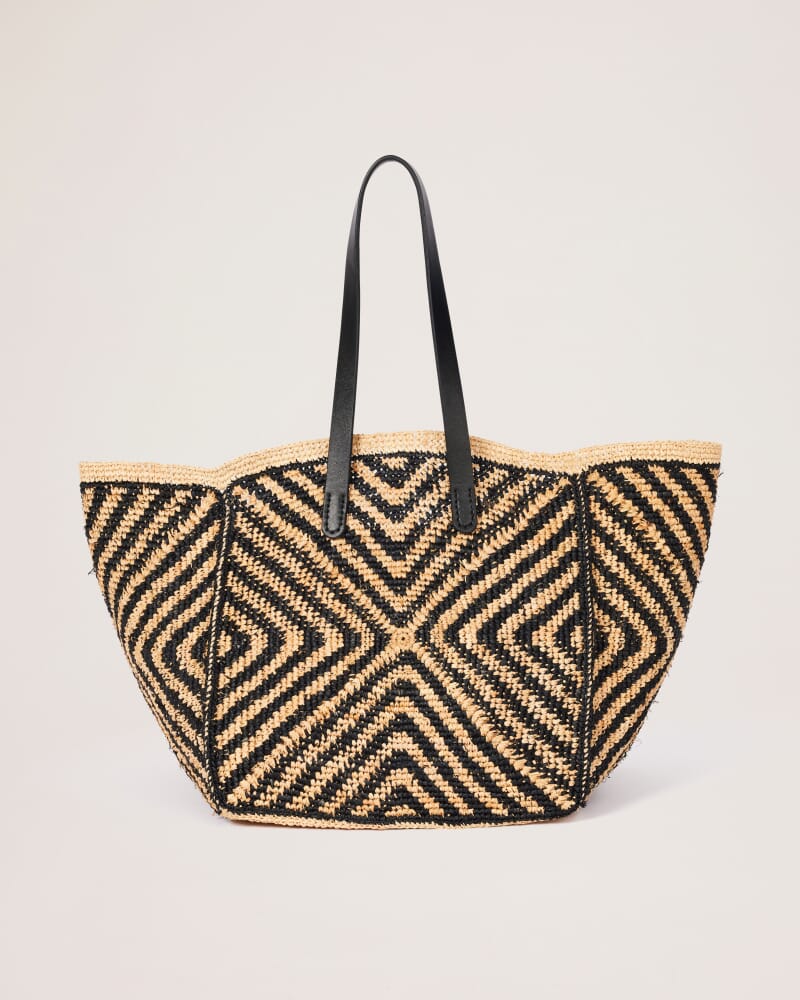 Soleil Raffia Tote in BLACK/TAN