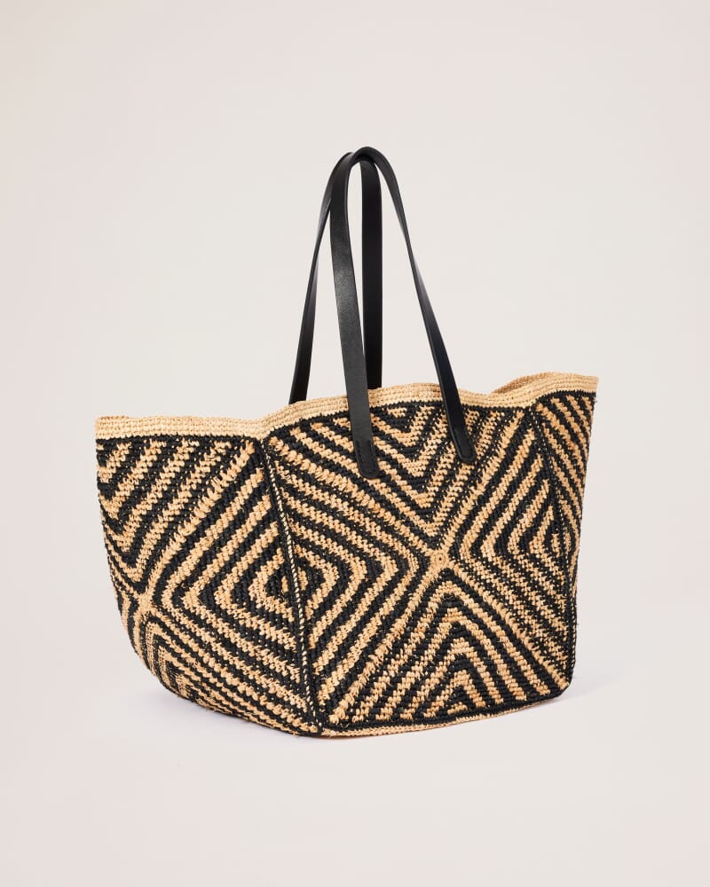 Soleil Raffia Tote in BLACK/TAN