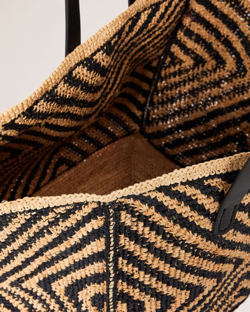 Soleil Raffia Tote in BLACK/TAN