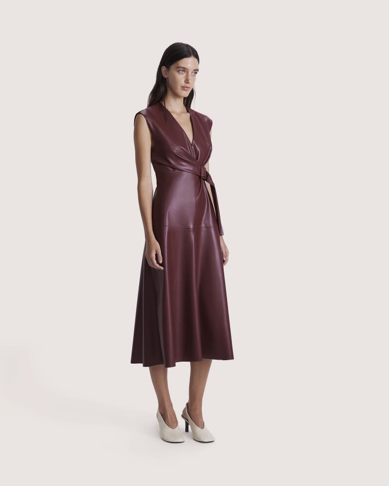 Mimi Vegan Leather Wrap Dress in VINO