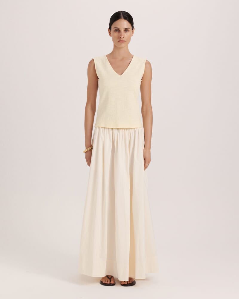 Eva Cotton V Neck Tank in CAMOMILE