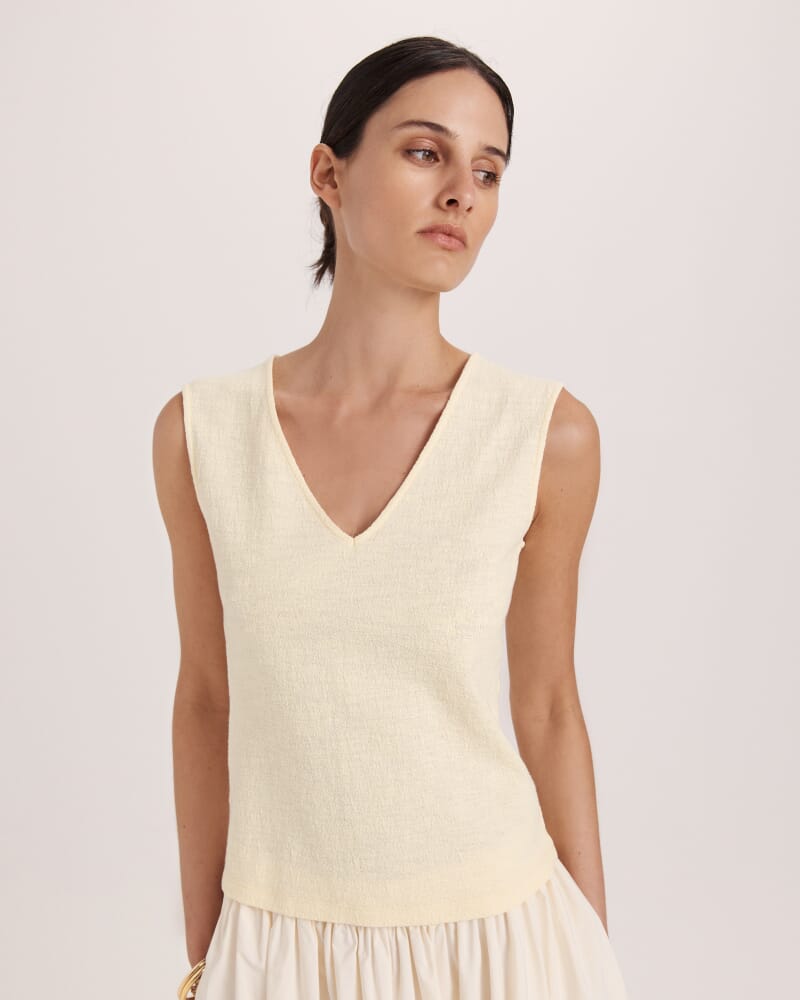 Eva Cotton V Neck Tank in CAMOMILE
