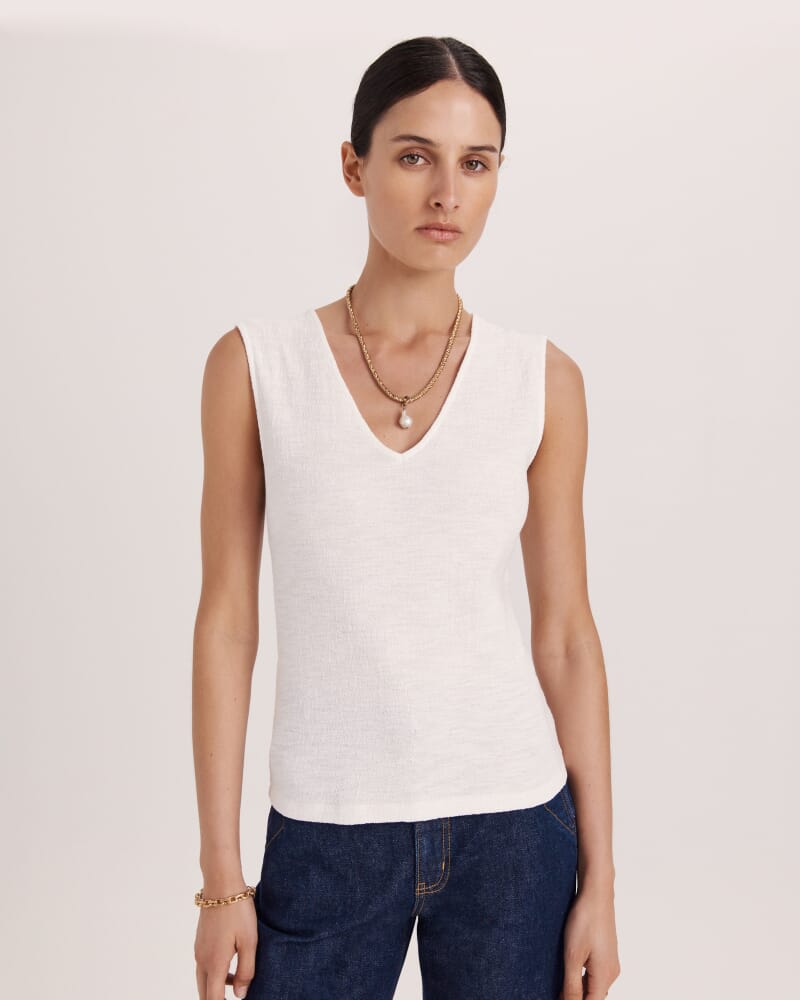 Eva Cotton V Neck Tank in IVORY