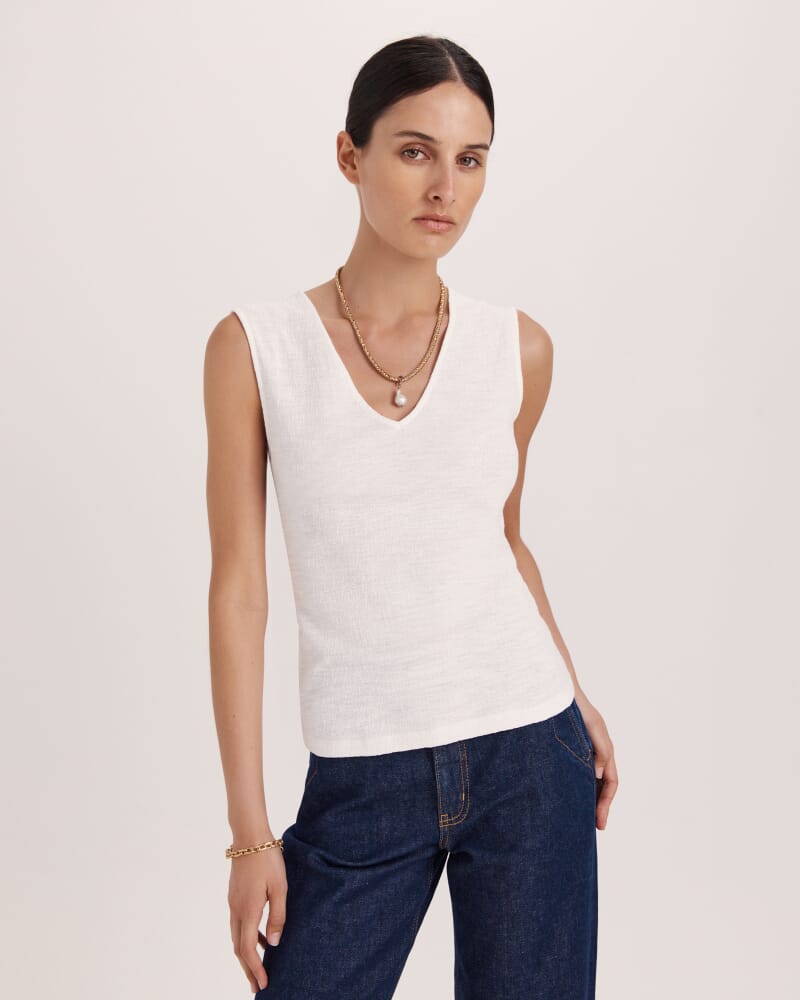 Eva Cotton V Neck Tank in IVORY