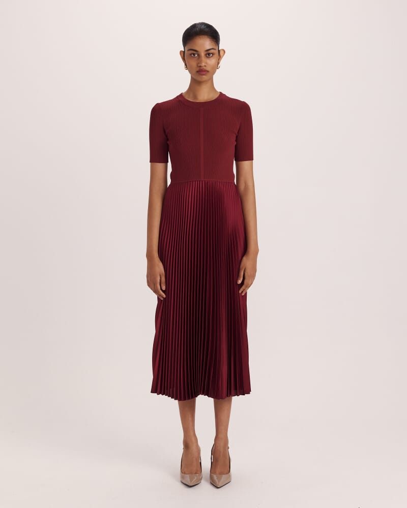 Vicky Mixed Media Dress in BERRY