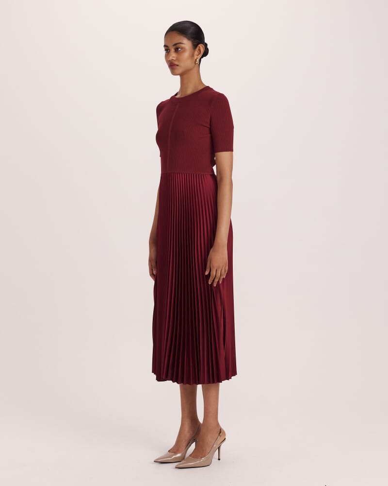 Vicky Mixed Media Dress in BERRY