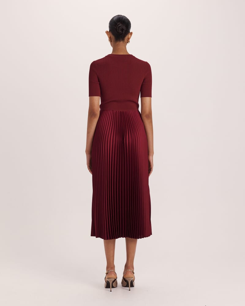 Vicky Mixed Media Dress in BERRY