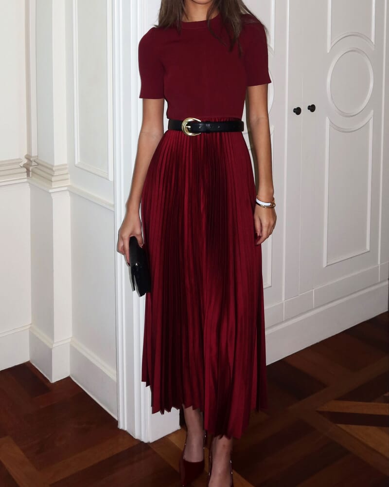 Vicky Mixed Media Dress in BERRY