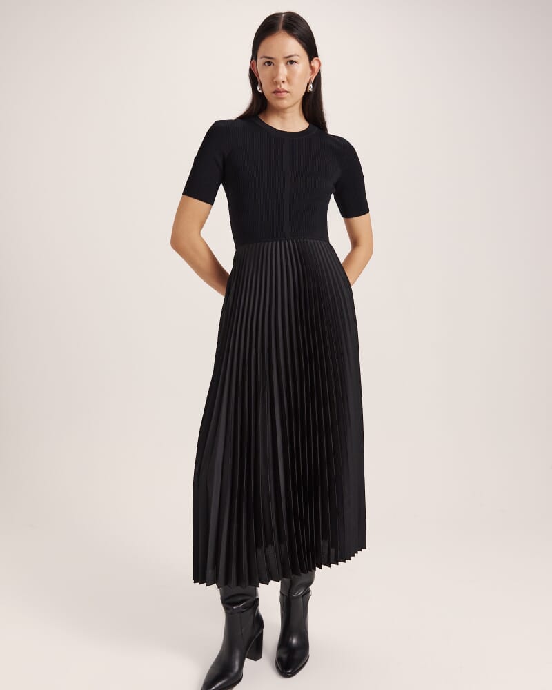 Vicky Mixed Media Dress in BLACK