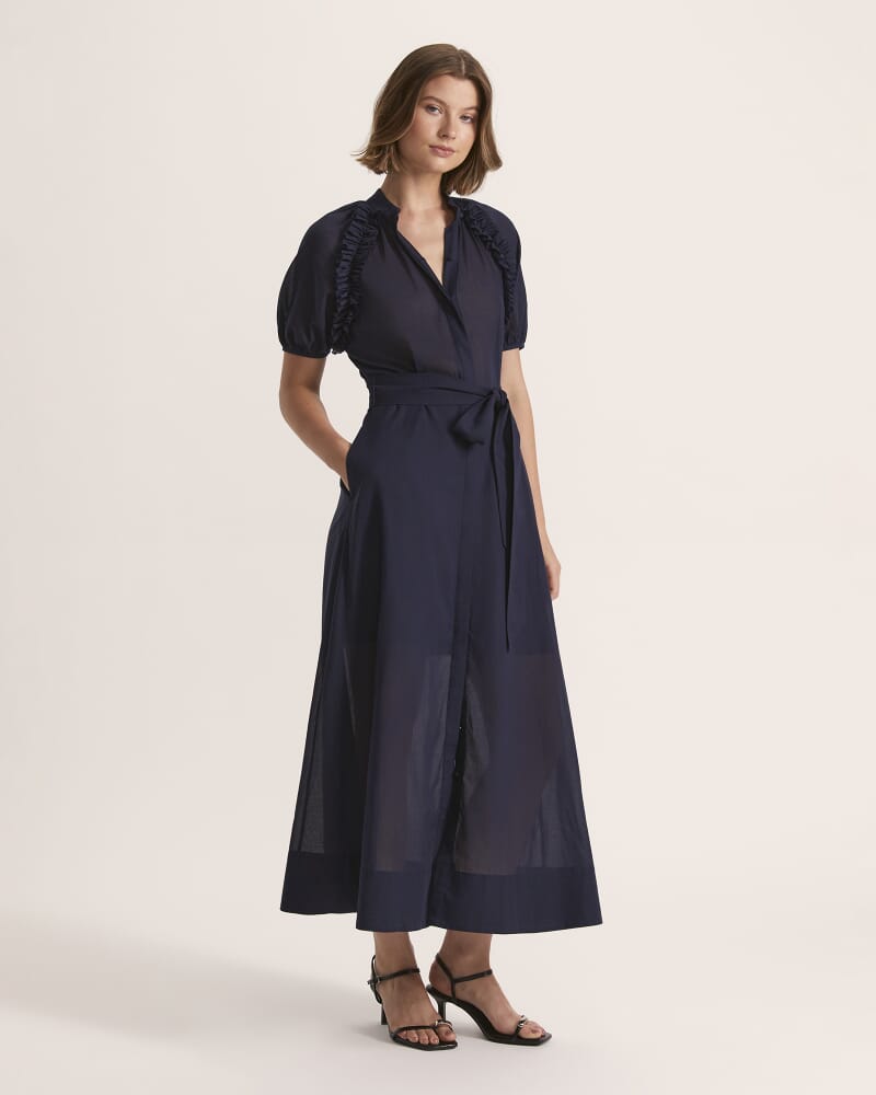 Le Lien Cotton Midi Dress in NAVY