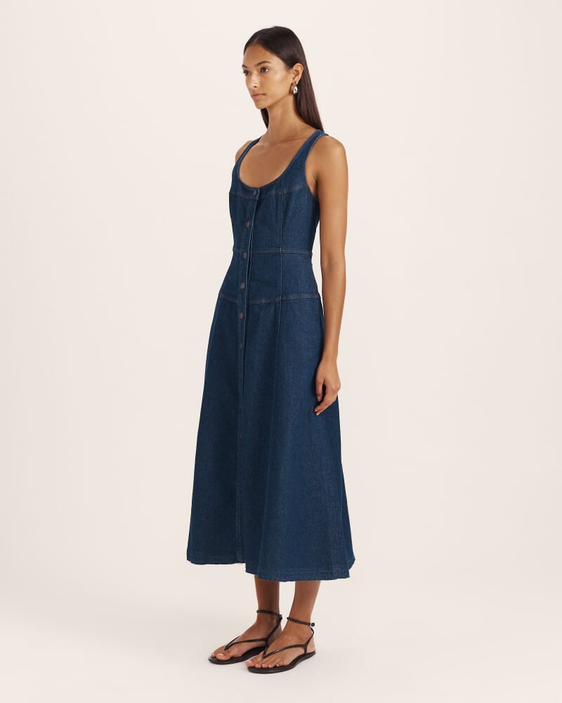 Cara Denim Midi Dress in BLUE/BLACK WASH