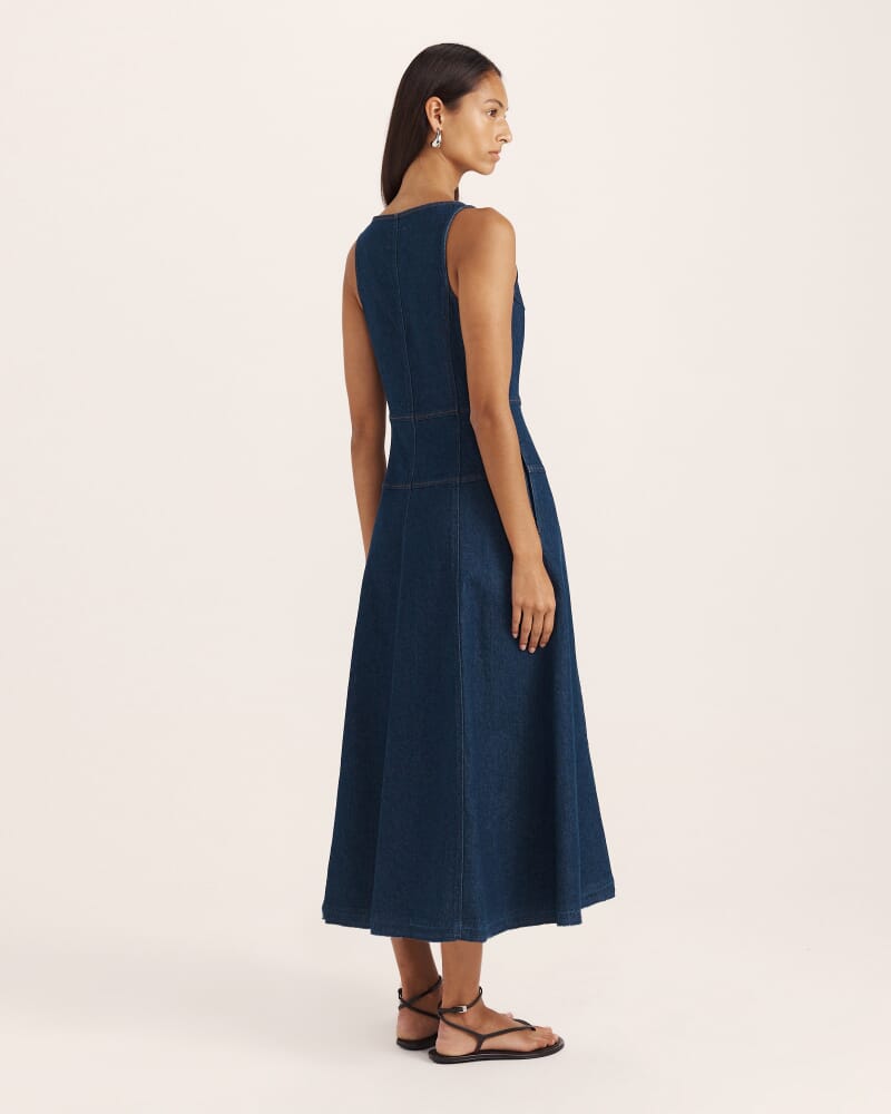 Cara Denim Midi Dress in BLUE/BLACK WASH
