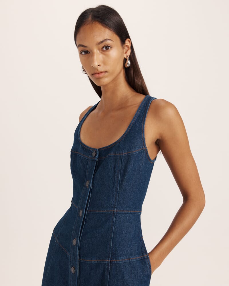 Cara Denim Midi Dress in BLUE/BLACK WASH