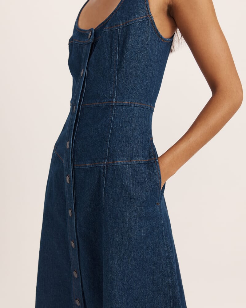 Cara Denim Midi Dress in BLUE/BLACK WASH