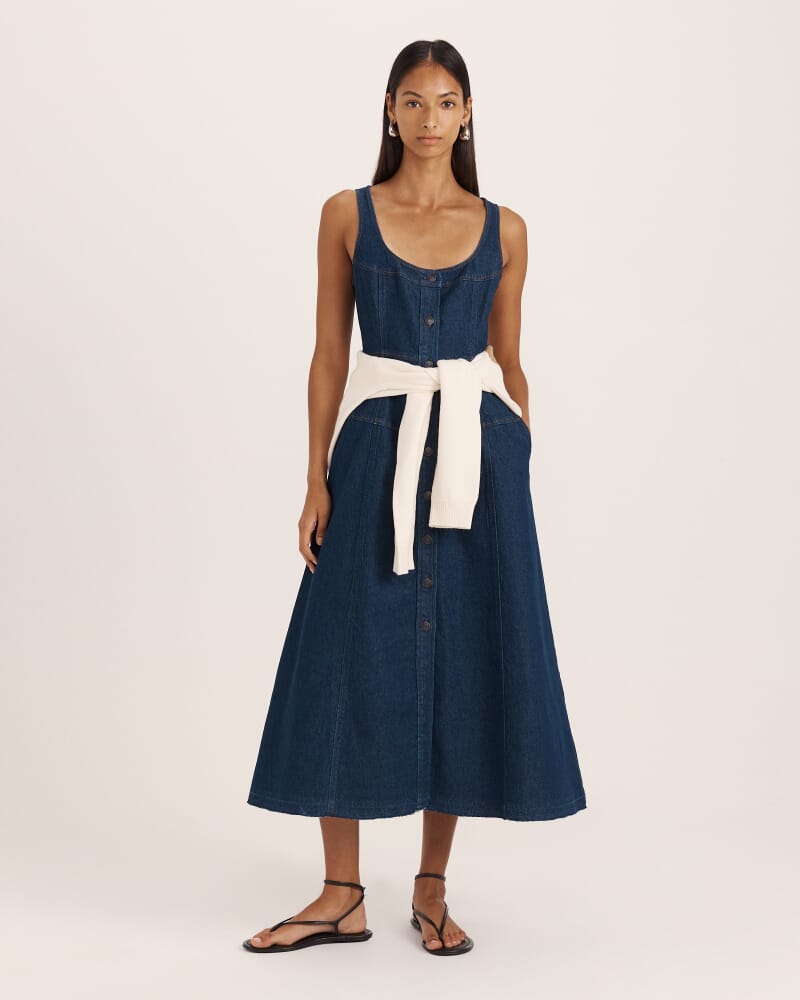 Cara Denim Midi Dress in BLUE/BLACK WASH